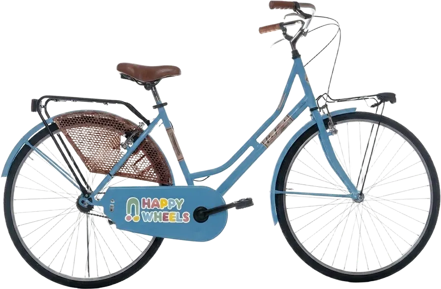 Canal Jumper, a blue city bike with a wicker basket