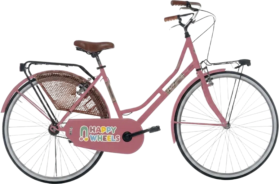 Sugar Waffle, a pink city bike with a wicker basket
