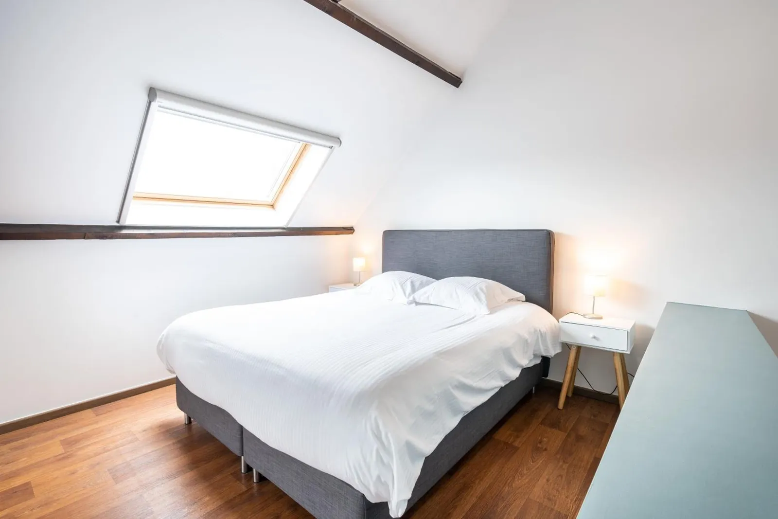 The double bed by the window, upstairs in The Rose Tree